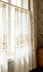 Custom-made vertically arranged colorful wildflower embroidered linen curtains (arrangement density can be customized)