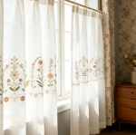 Custom-made vertically arranged colorful wildflower embroidered linen curtains (arrangement density can be customized) - Image 2