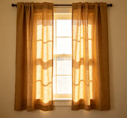 Custom-made caramel brown solid color linen short curtains (length of short curtains can be customized)