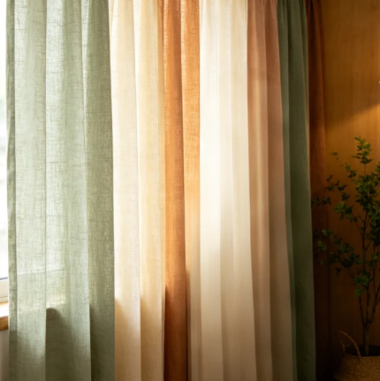 Custom-made Morandi two-tone linen floor-length sheer curtains (two-tone ratio can be customized)