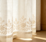 Custom light brown diamond floral embroidered linen curtains (thread color customizable) - Image 2