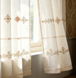 Custom vintage-style floral embroidered linen curtains