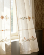 Custom vintage-style floral embroidered linen curtains - Image 2