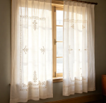 Custom country-style striped floral embroidered linen sheer curtains (stripe spacing customizable) - Image 2