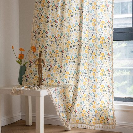 Custom-made Bohemian Semi-Blackout Curtains | Colorful Floral Cotton-Linen Blend | Handmade Tassel Rod Bag Style, Pattern Customization Available