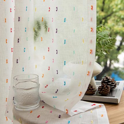 Custom-made Colorful Linen Sheer Curtains | Portable Rod Style Bohemian | Customizable Sizes, Suitable for Living Rooms, Bedrooms, and Dining Rooms